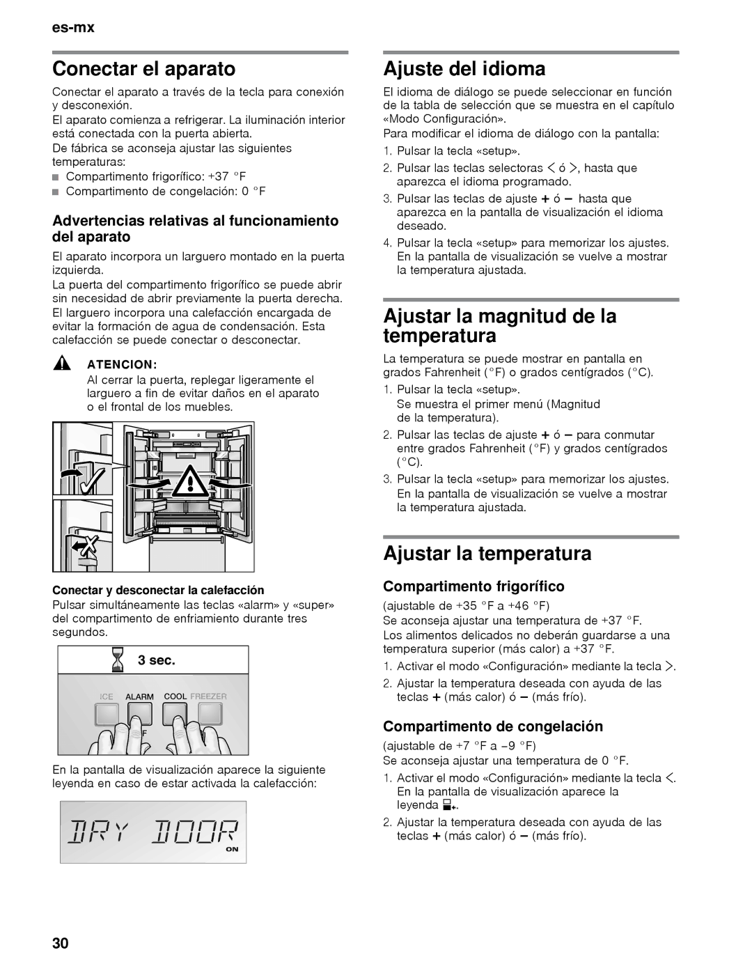 Thermador T36BB Conectar el aparato, Ajuste del idioma, Ajustar la magnitud de la temperatura, Ajustar la temperatura 