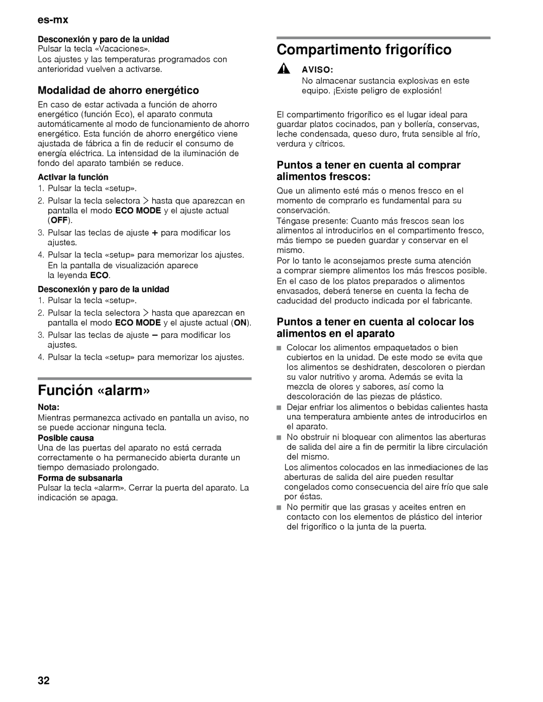 Thermador T30IB, T36BB, T36IB, T30BB, T36IT, T36BT Función «alarm», Compartimento frigorífico, Modalidad de ahorro energético 