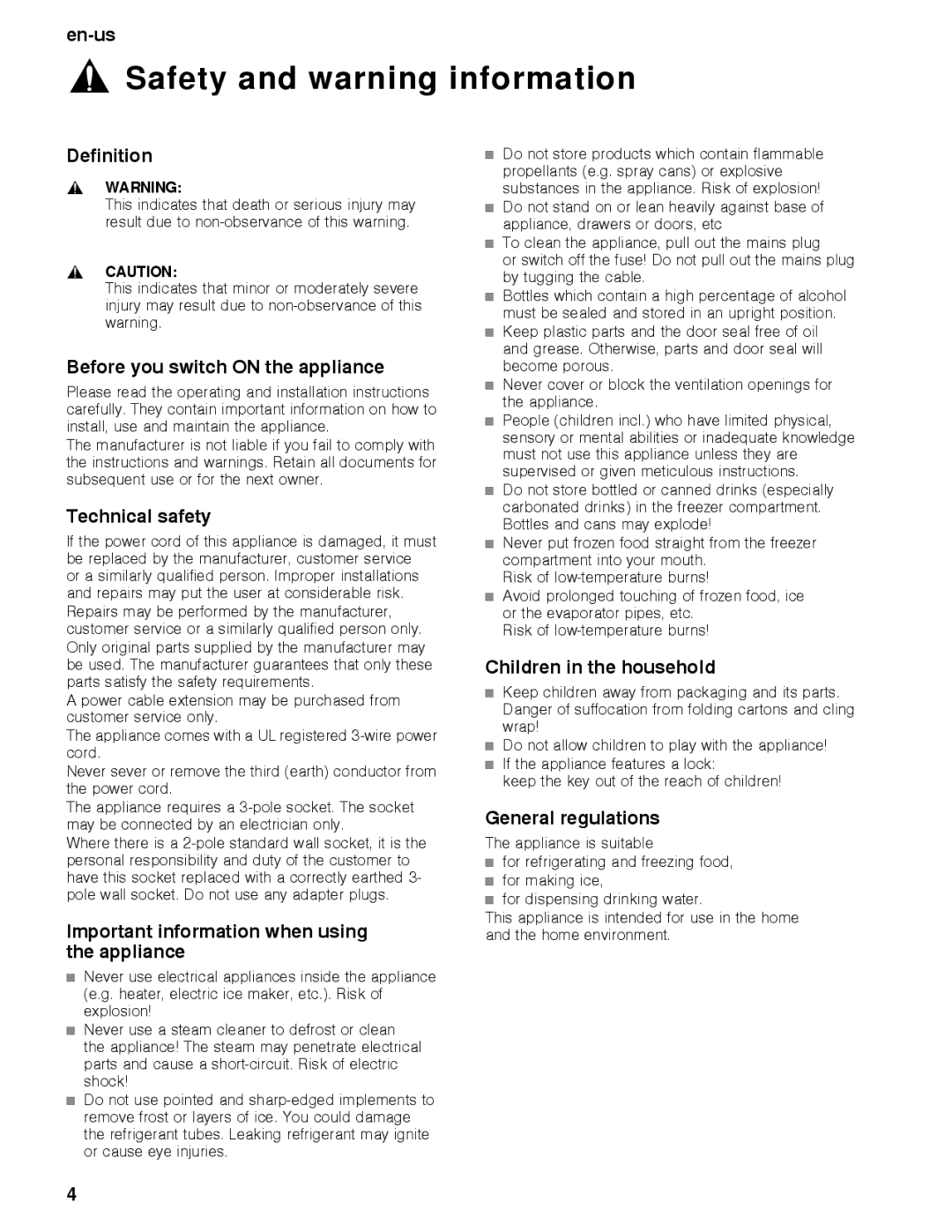 Thermador T36IT, T36BB, T36IB Definition, Before you switch on the appliance, Technical safety, Children in the household 