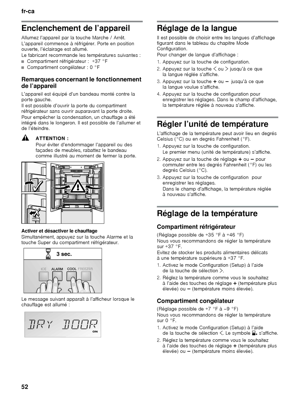 Thermador T36IT, T36BB, T36IB, T30IB, T30BB Enclenchement de l’appareil, Réglage de la langue, Régler l’unité de température 