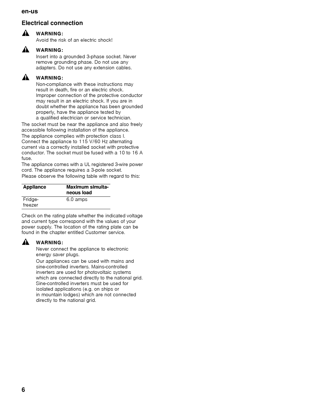 Thermador T36BB, T36IB, T30IB, T30BB, T36IT, T36BT manual En-us Electrical connection, Appliance, Neous load 