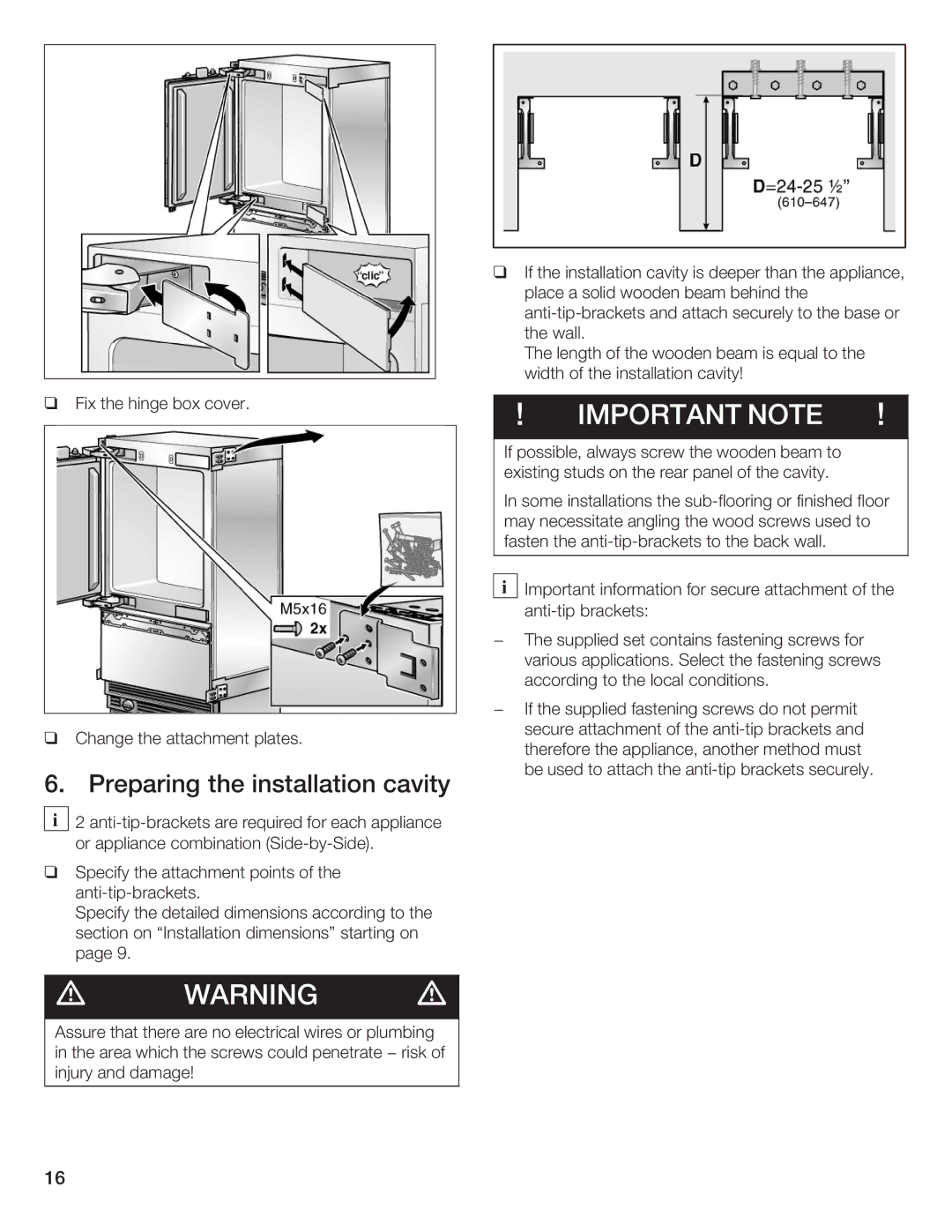 Thermador T36IB70NSP manual Important Note, Preparing the installation cavity 