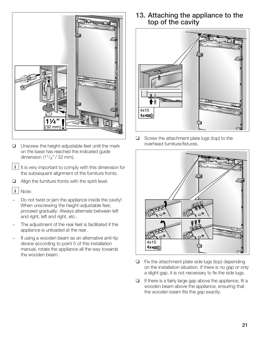 Thermador T36IB70NSP manual Attaching the appliance to the top of the cavity 