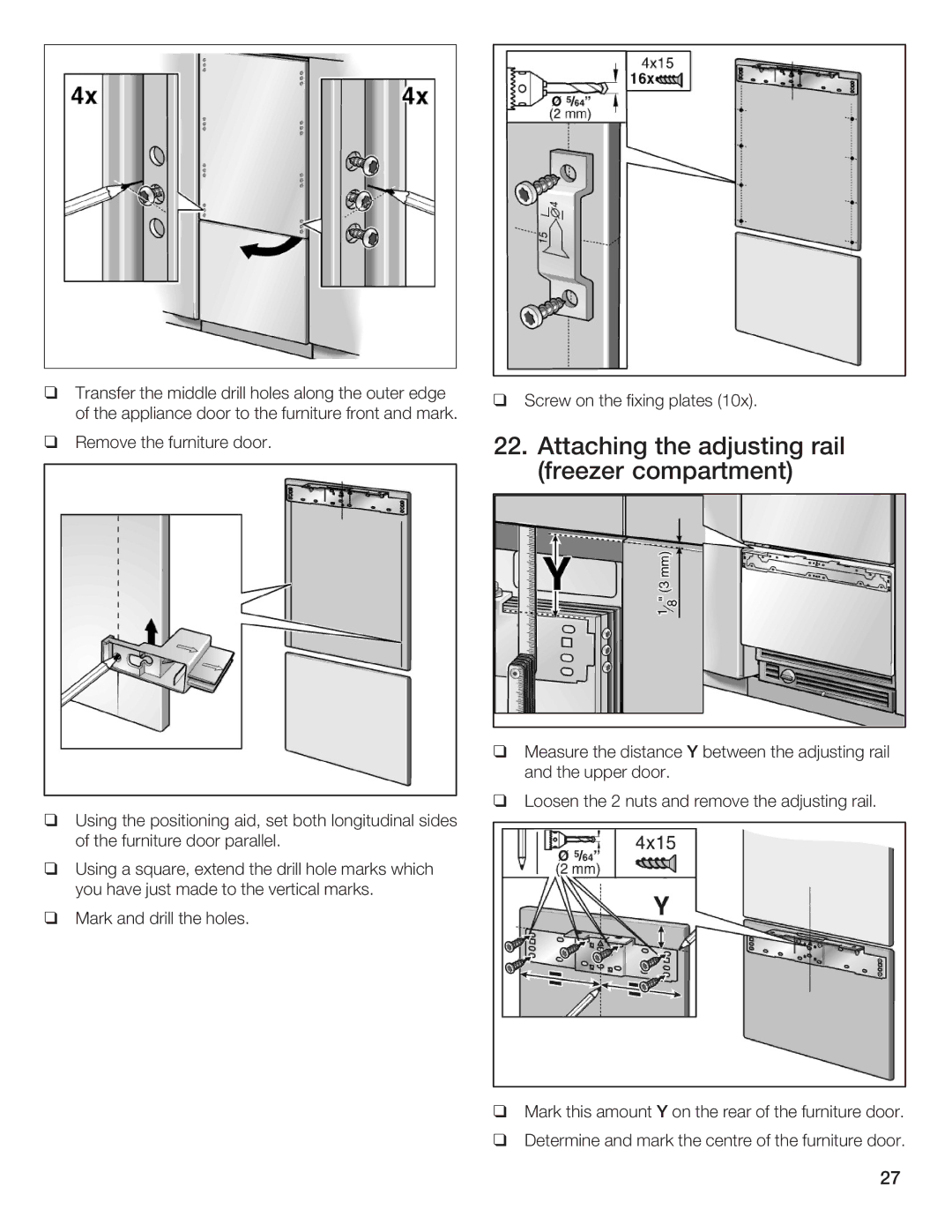 Thermador T36IB70NSP manual Attaching Adjusting rail Freezer compartment 