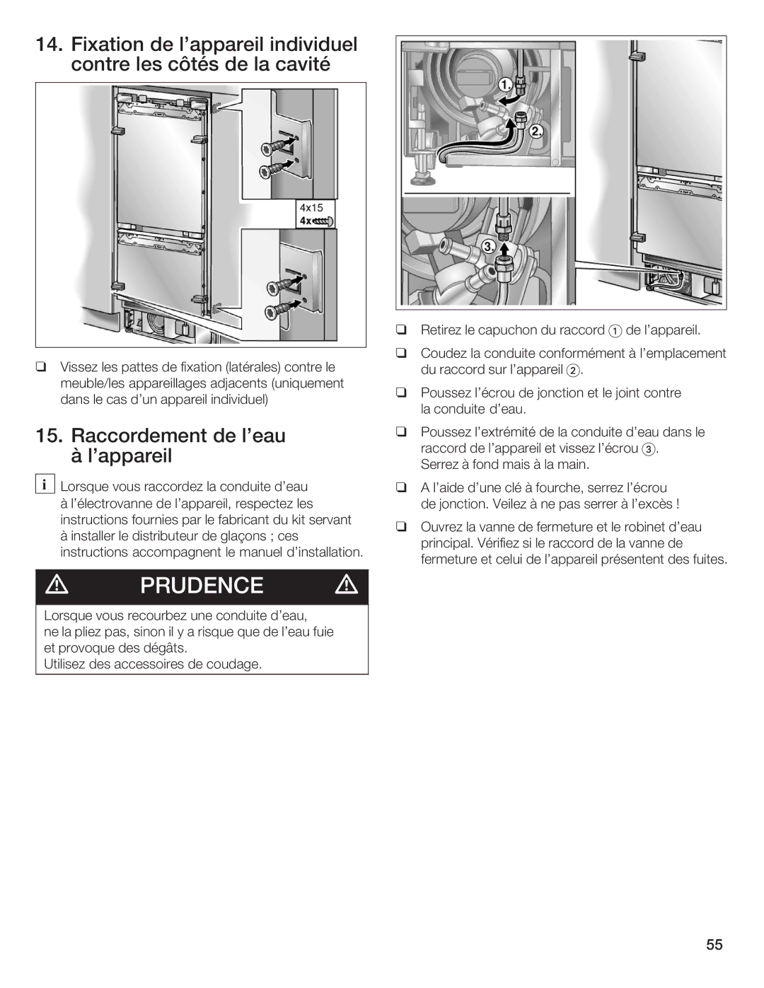 Thermador T36IB70NSP manual Raccordement de leau à lappareil 