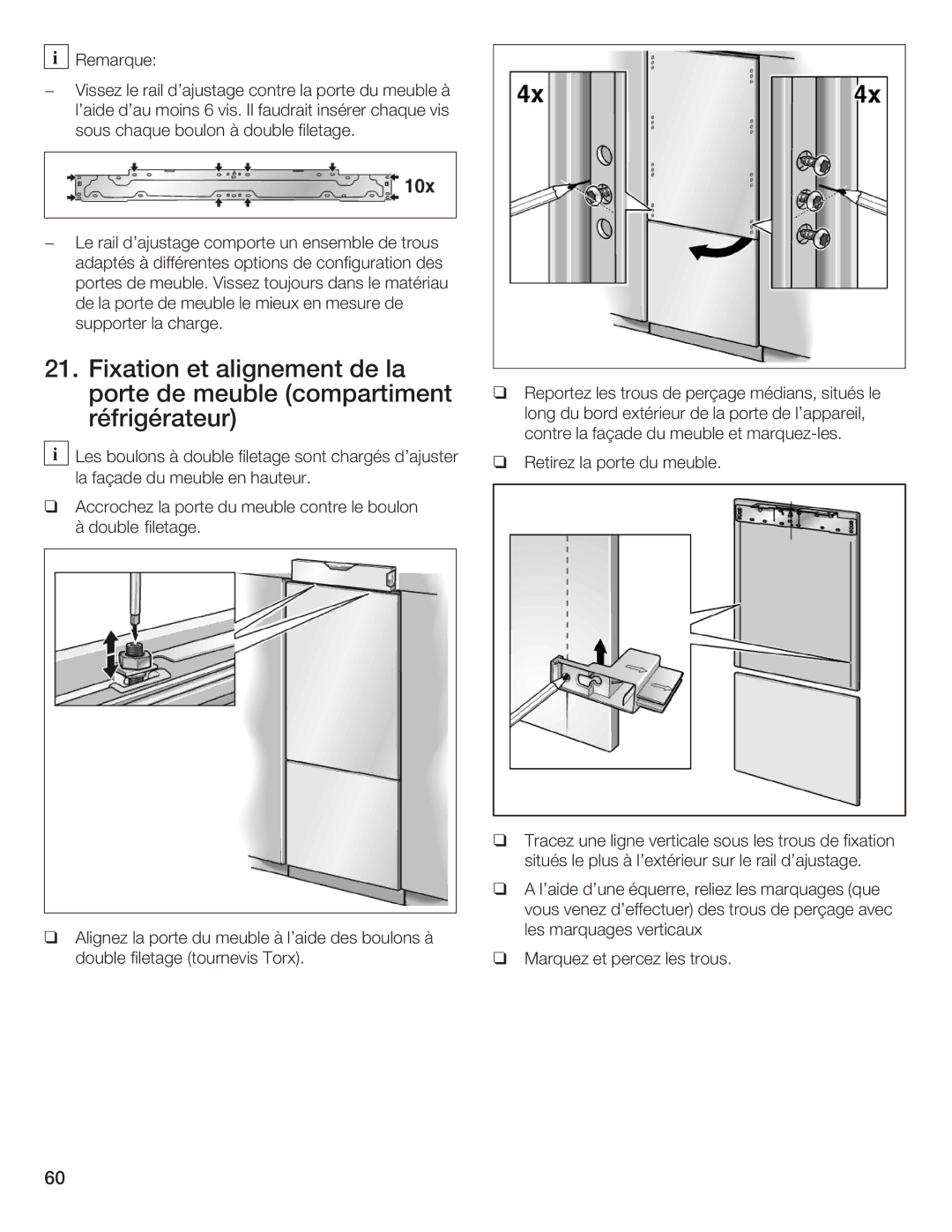 Thermador T36IB70NSP manual Fixation et alignement de la 