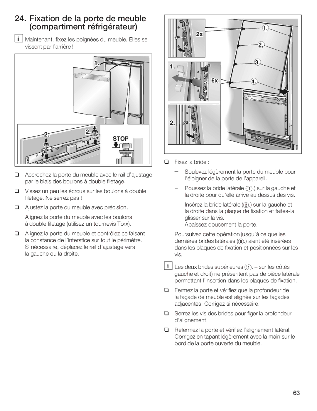 Thermador T36IB70NSP manual Fixation de la porte de meuble compartiment réfrigérateur 