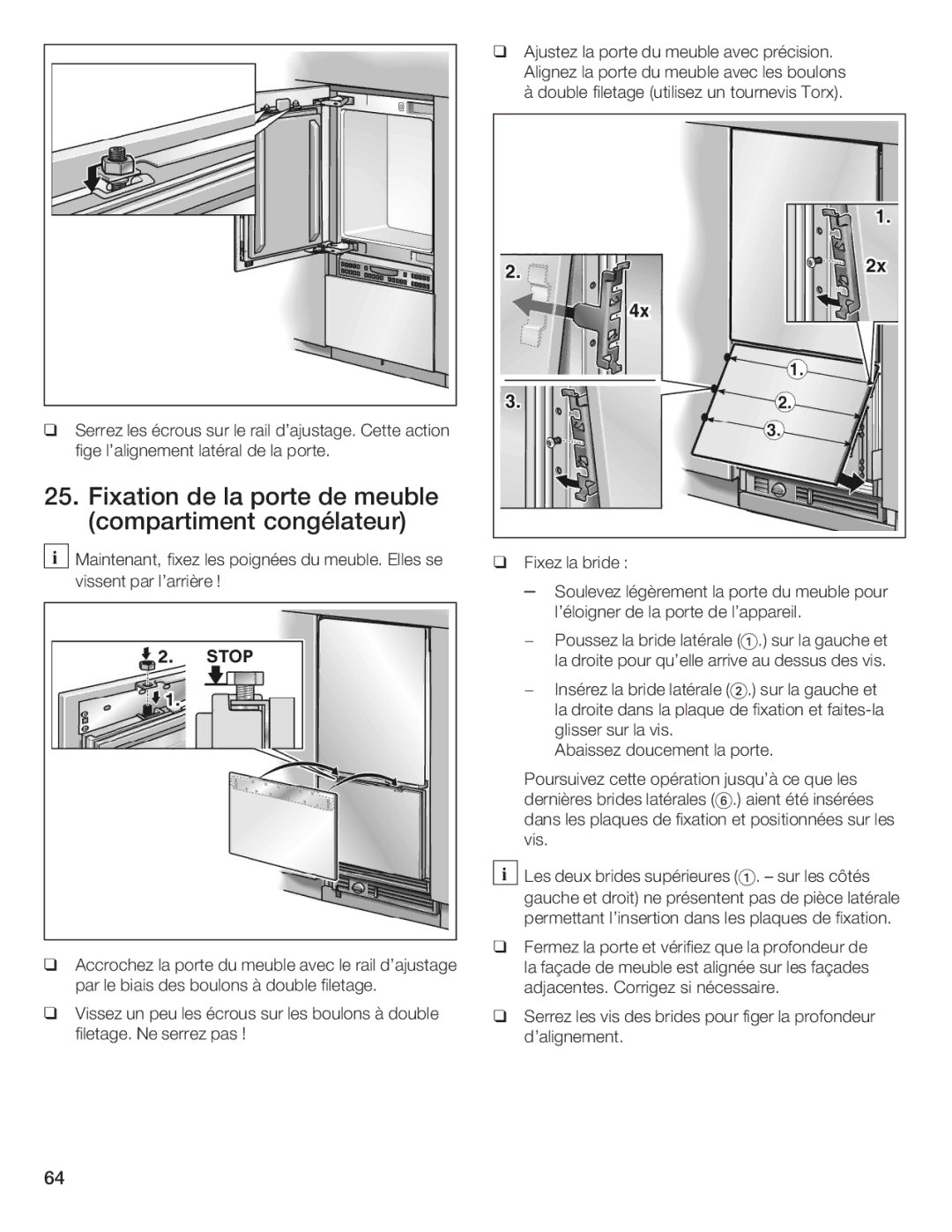 Thermador T36IB70NSP manual Fixation de la porte de meuble compartiment congélateur 