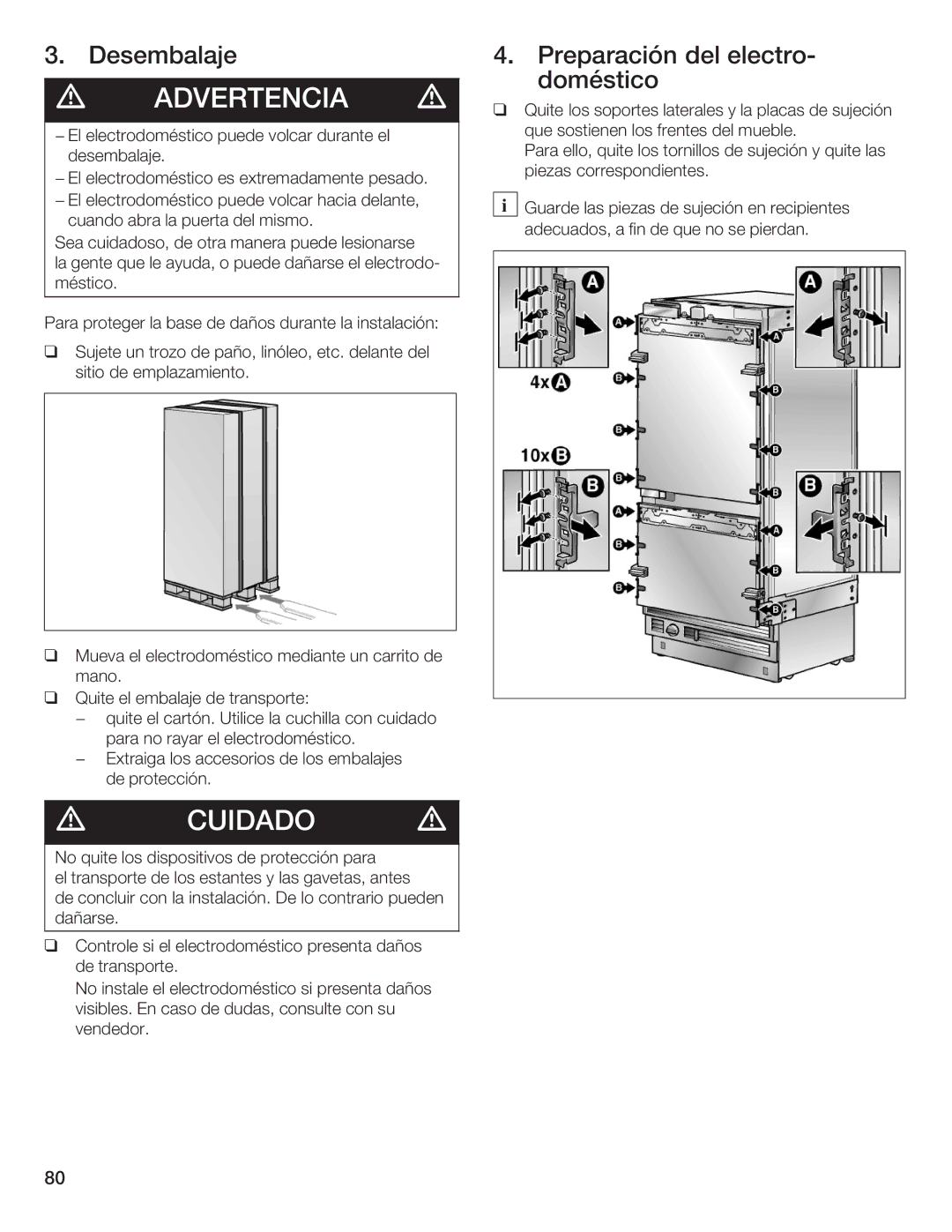 Thermador T36IB70NSP manual Desembalaje Preparación del electro$ Doméstico 