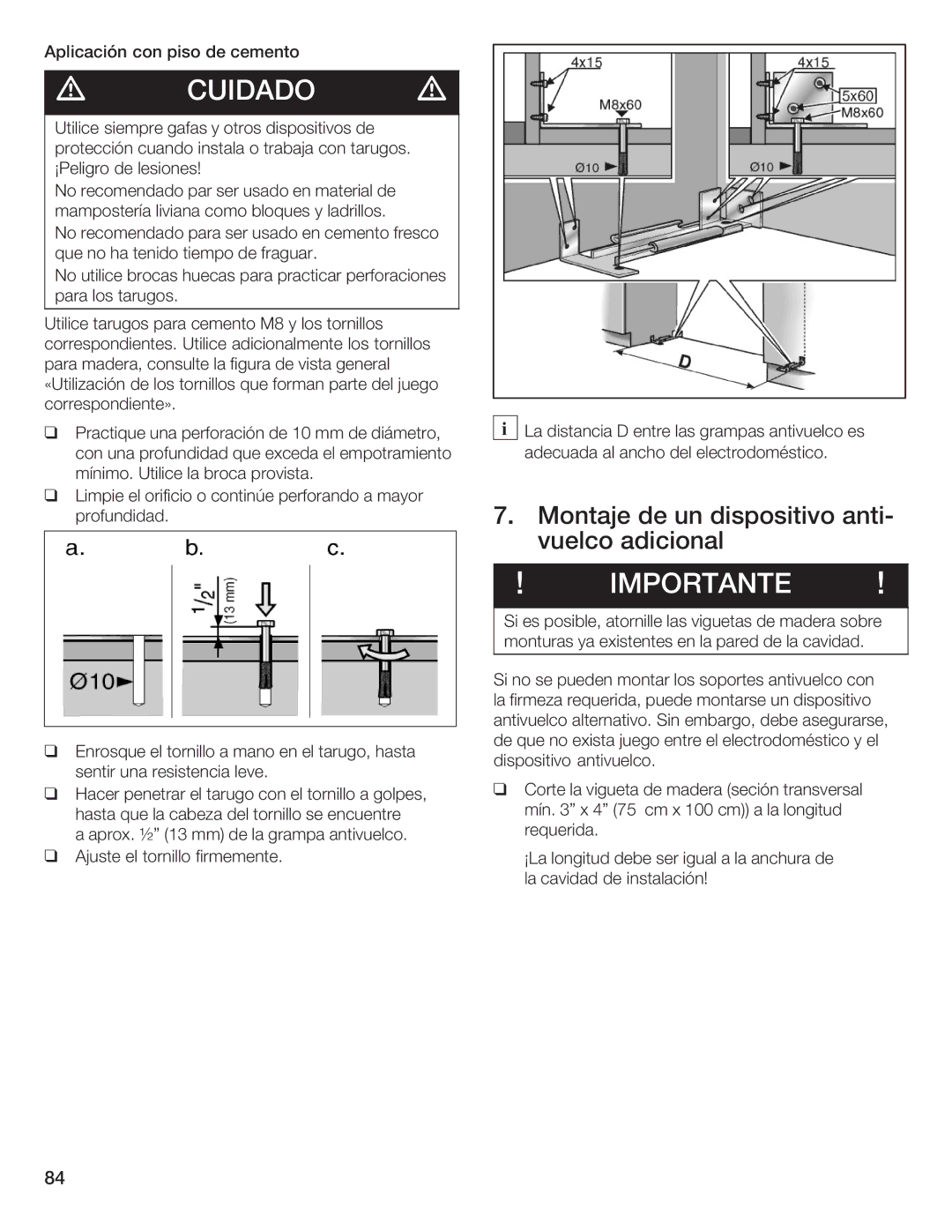 Thermador T36IB70NSP manual Montaje de un dispositivo anti$, Vuelco Adicional 