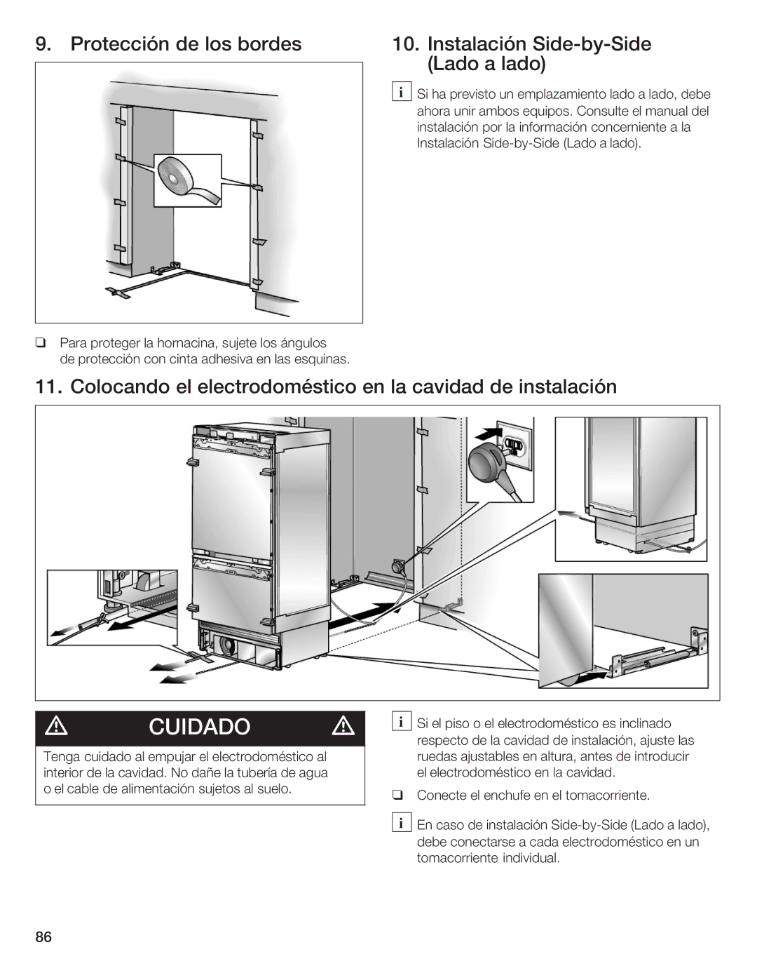 Thermador T36IB70NSP manual Colocando el electrodoméstico en la cavidad de instalación 