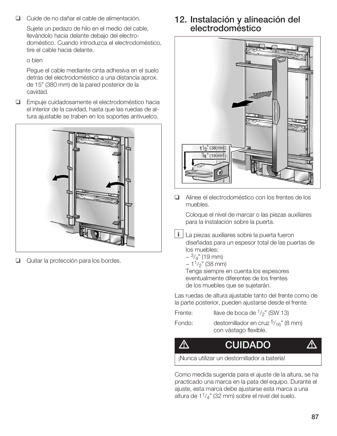 Thermador T36IB70NSP manual Instalación y alineación del electrodoméstico 