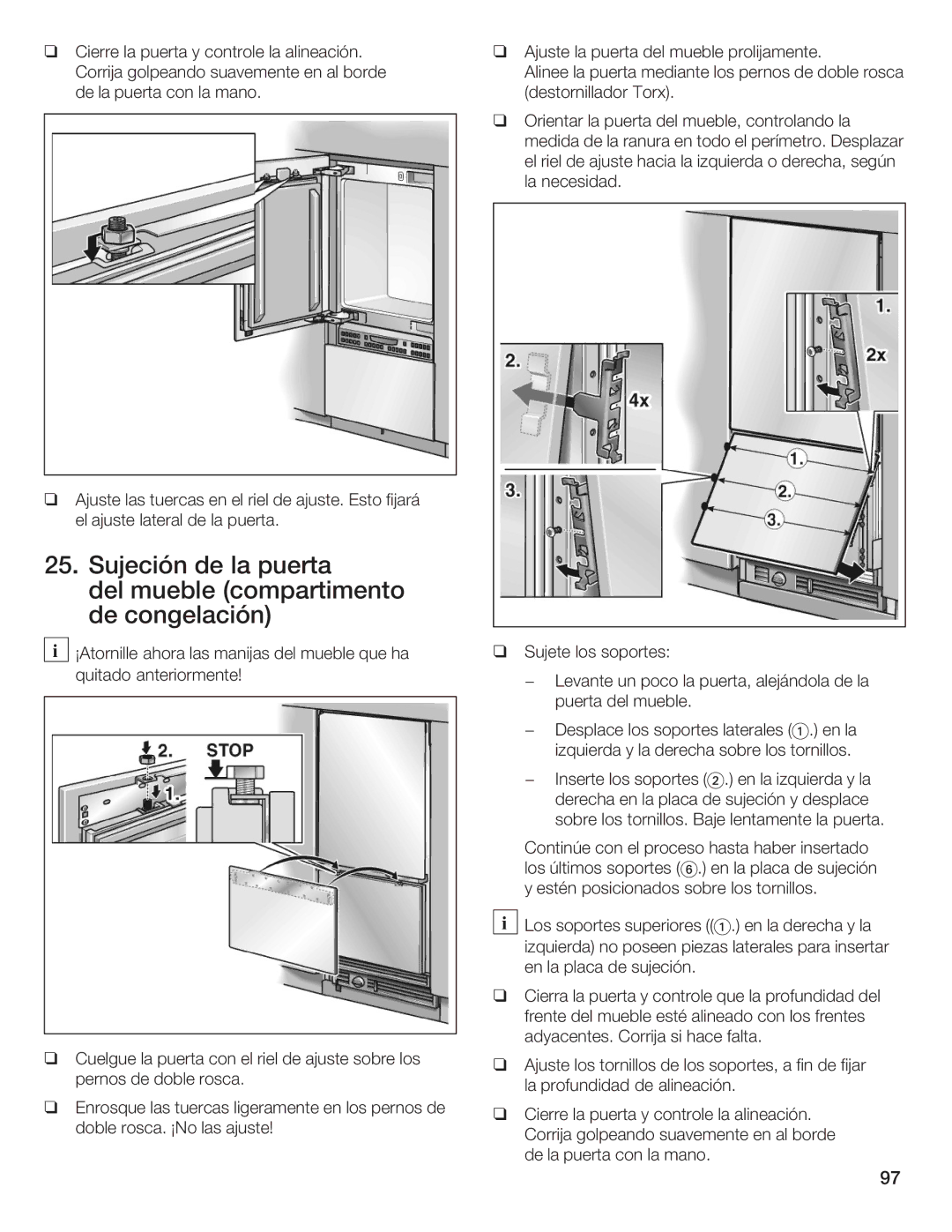 Thermador T36IB70NSP manual Ligeramente en los pernos de 