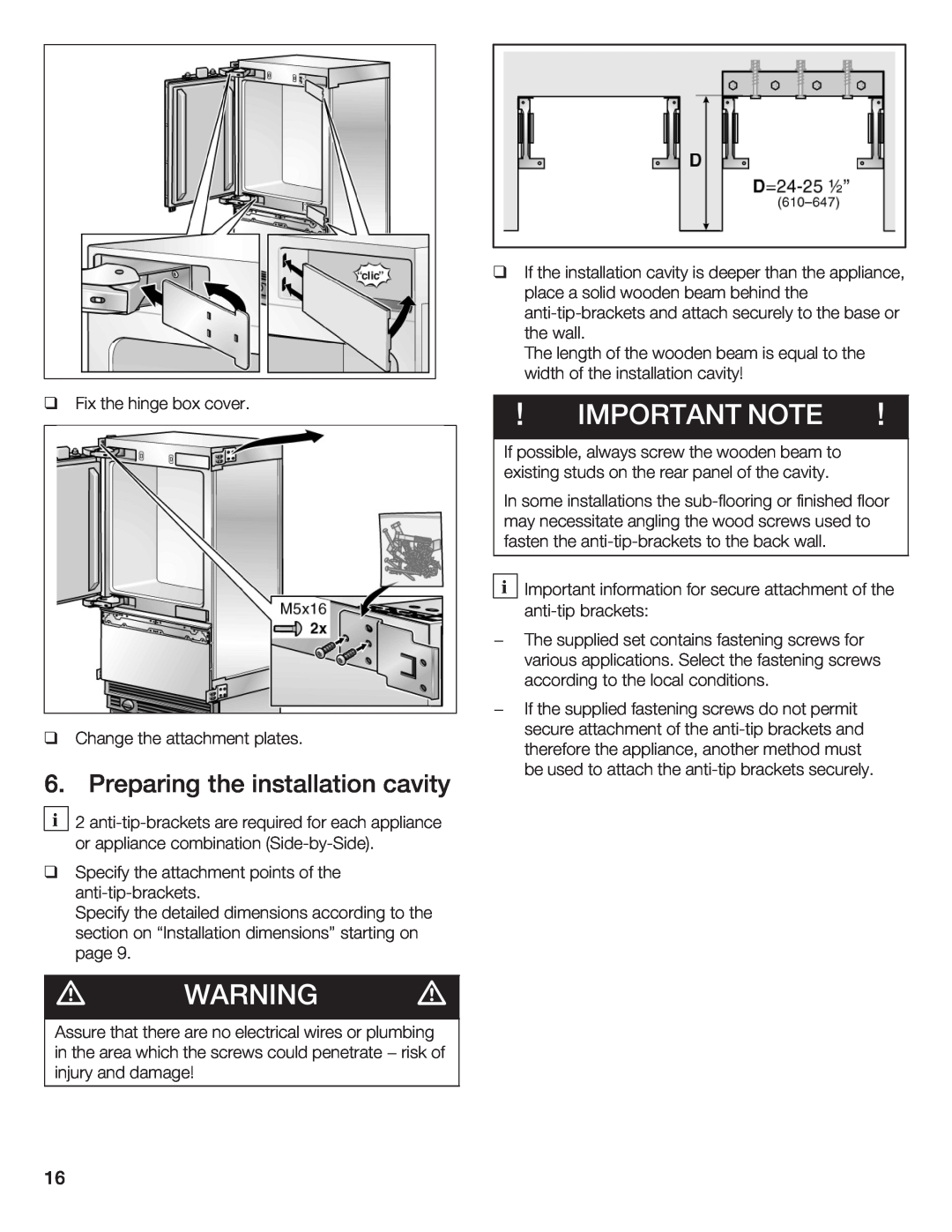 Thermador T36IB70NSP manual Important Note, Preparing the installation cavity 