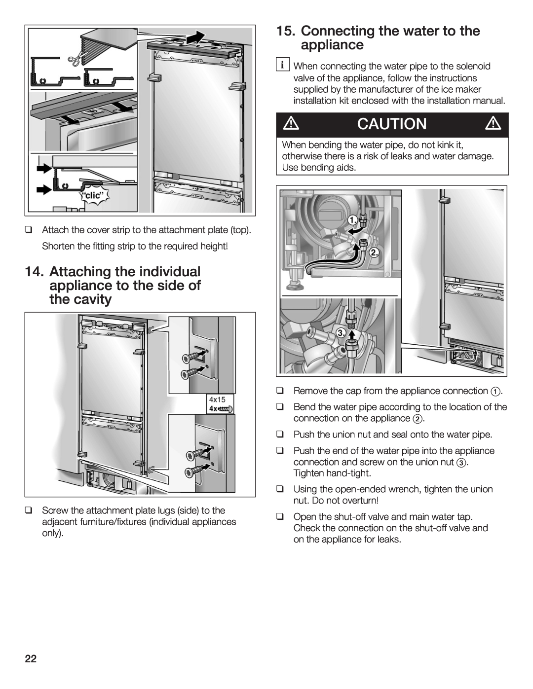 Thermador T36IB70NSP manual d CAUTION d, Connecting the water to the appliance 