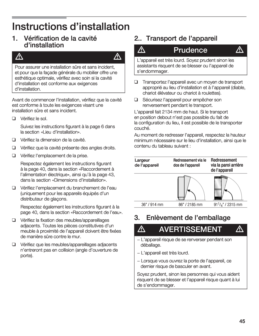 Thermador T36IB70NSP manual Instructions, Prudence, dinstallation, Avertissement 