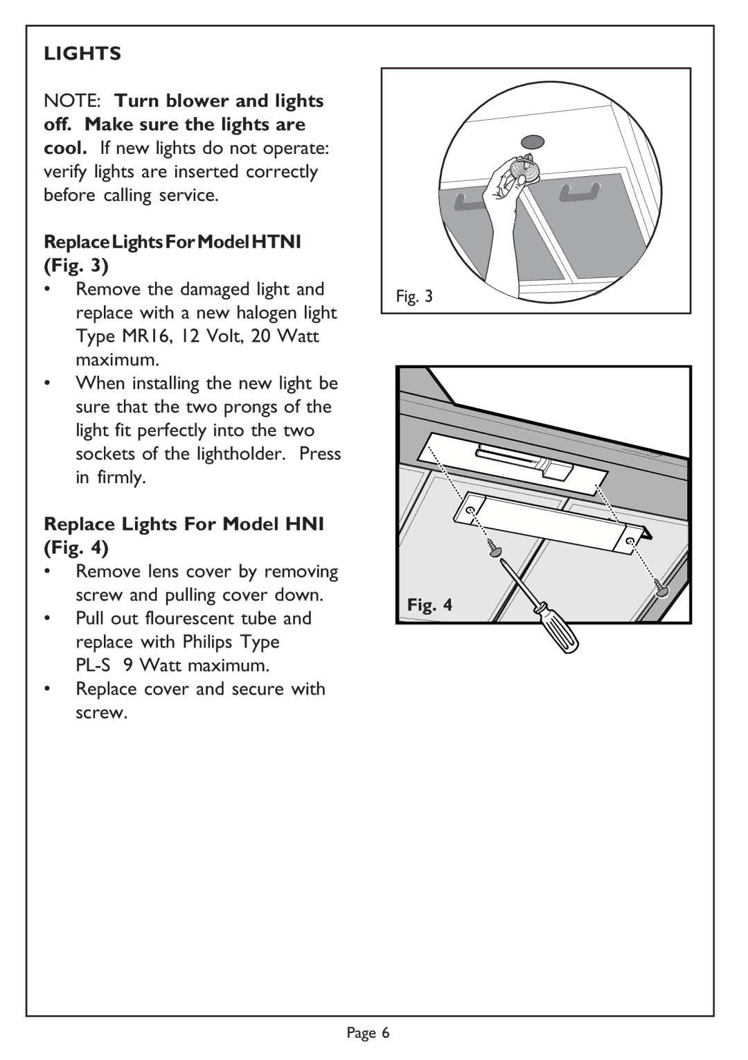 Thermador Thermador installation instructions Lights 