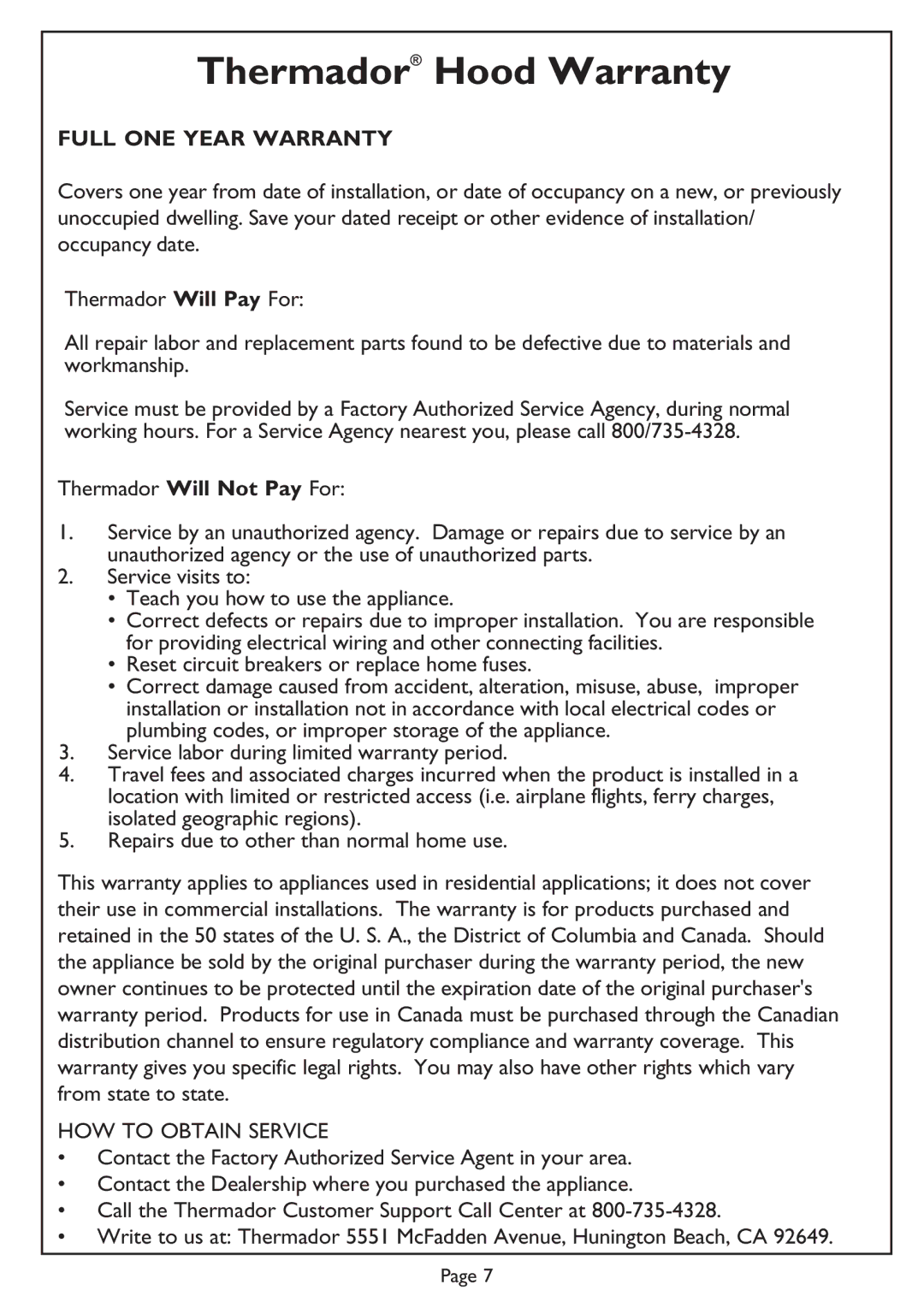 Thermador installation instructions Thermador Hood Warranty 