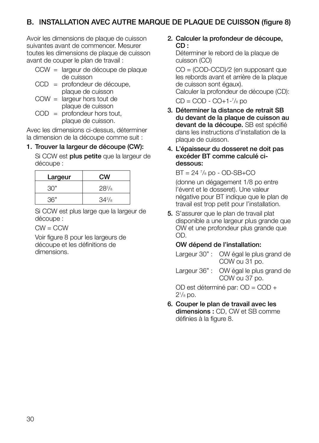 Thermador UCVM36FS, UCVM30FS manual Installation Avec Autre Marque DE Plaque DE Cuisson ﬁgure 