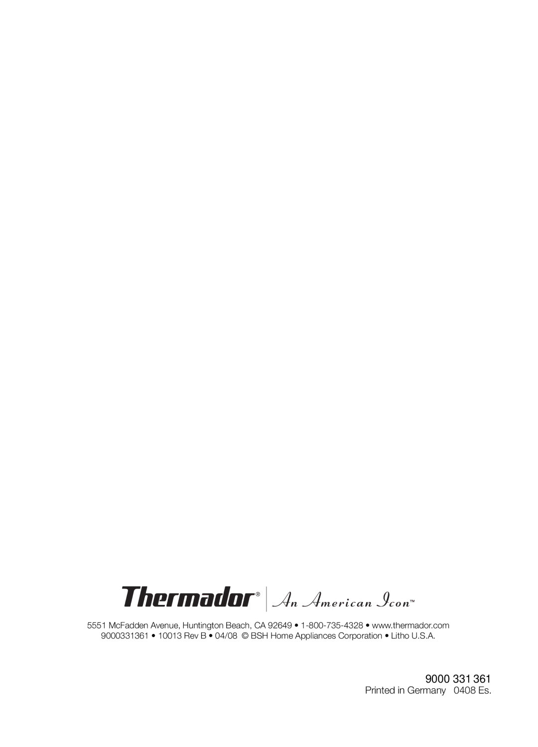 Thermador UCVM36FS, UCVM30FS manual 9000 331 