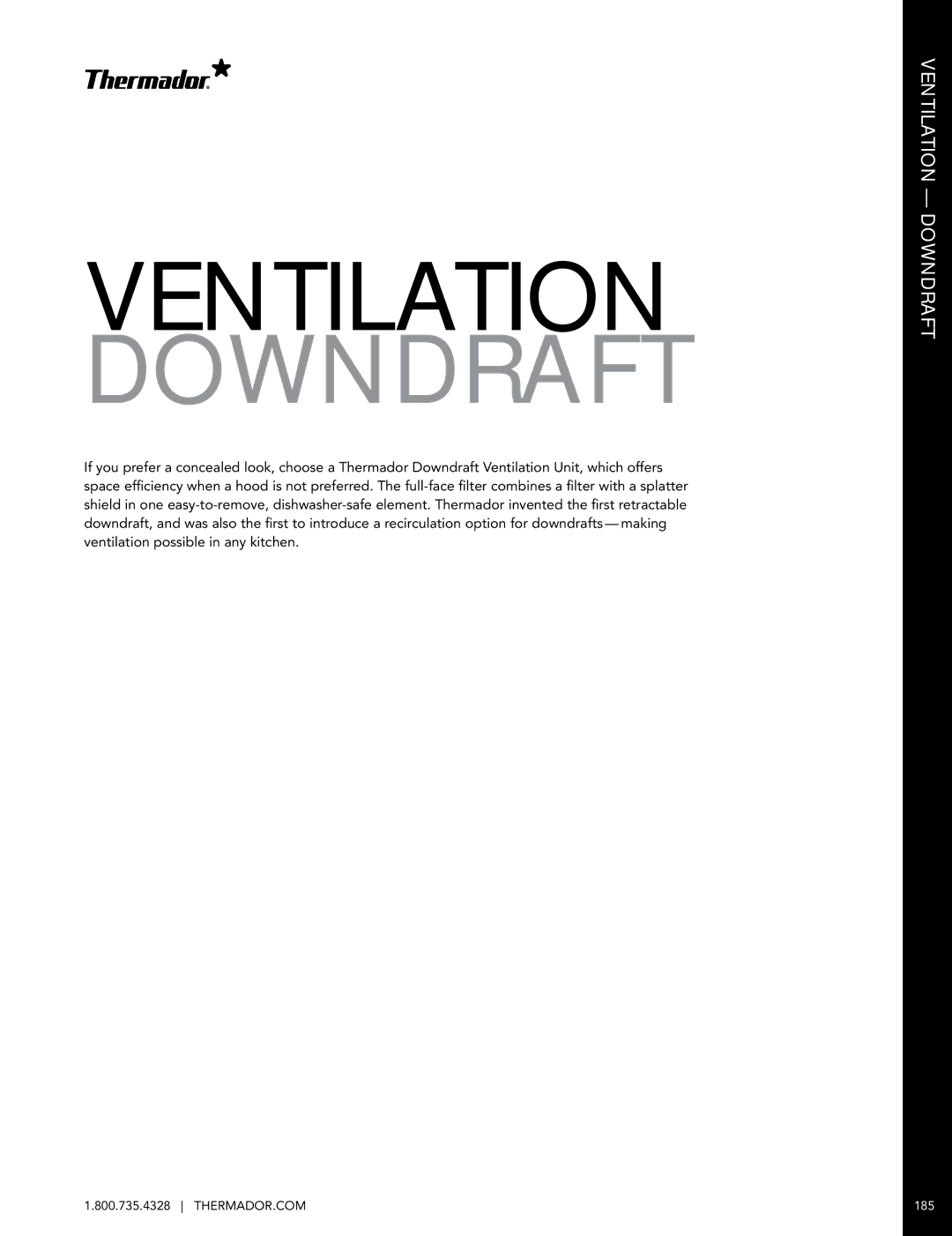 Thermador UCVM36FS manual Ventilation Downdraft 