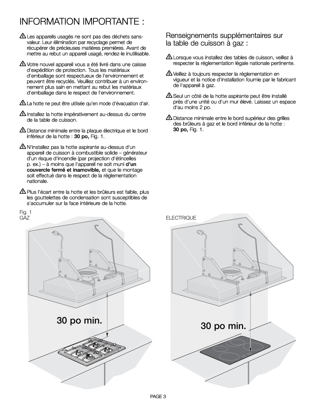 Thermador VCI 230/236/248 DS installation manual Information Importante, po min 