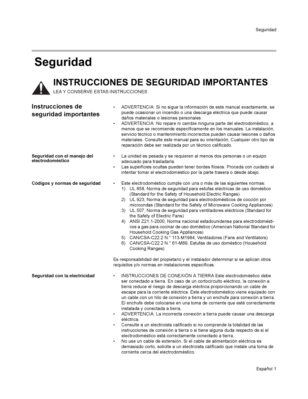 Thermador VCI2 installation manual Instrucciones de seguridad importantes 