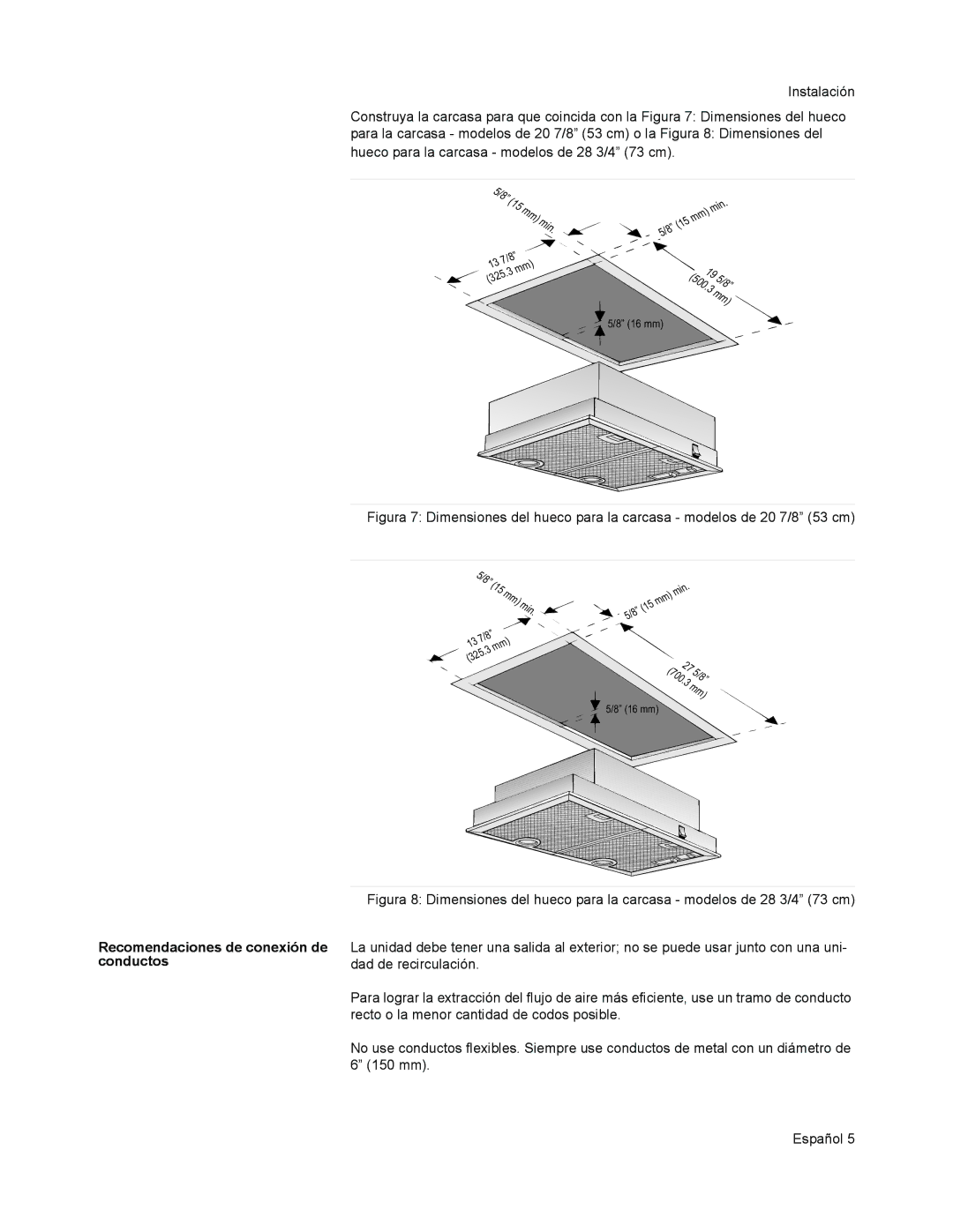 Thermador VCI2 installation manual Recomendaciones de conexión de conductos 