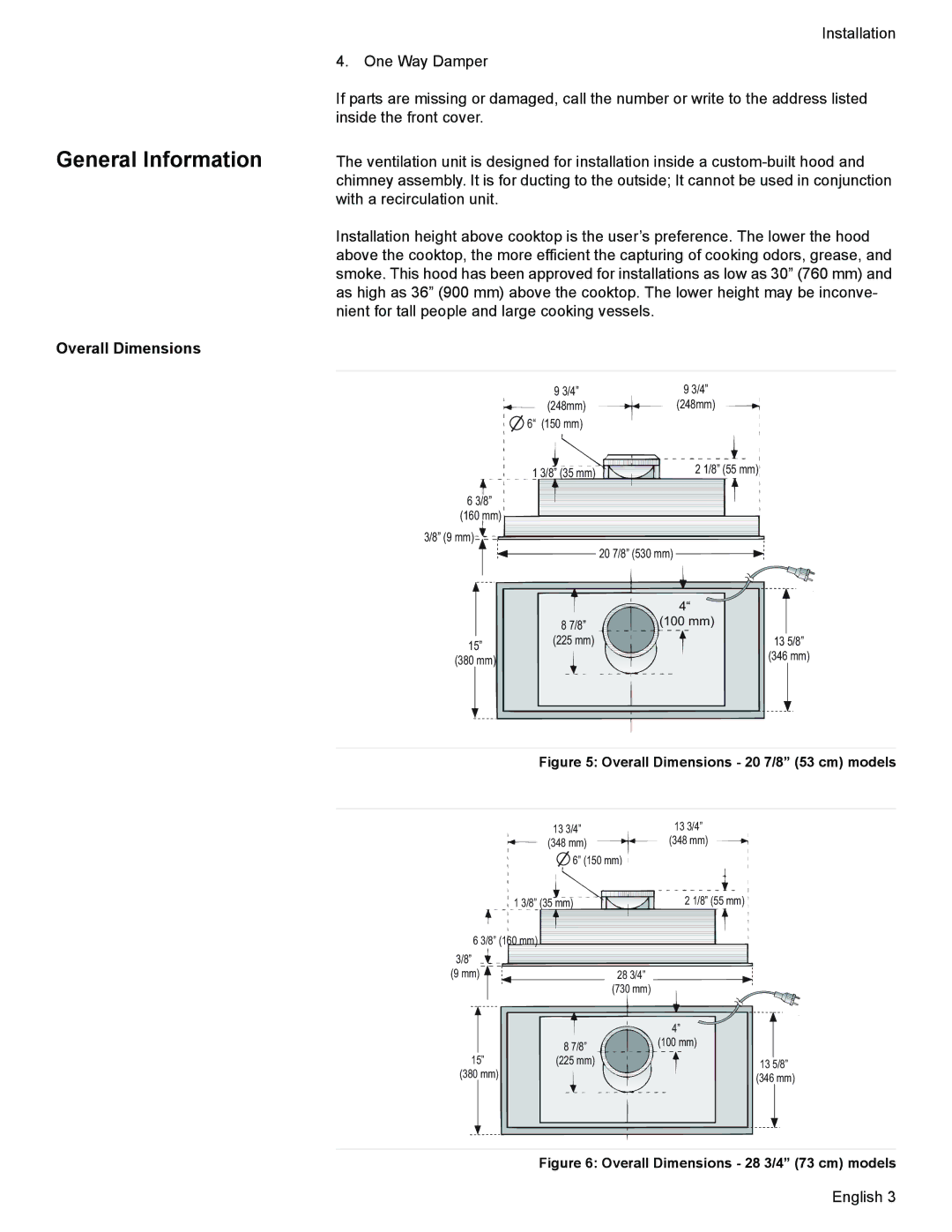 Thermador VCI2 installation manual General Information, Overall Dimensions 