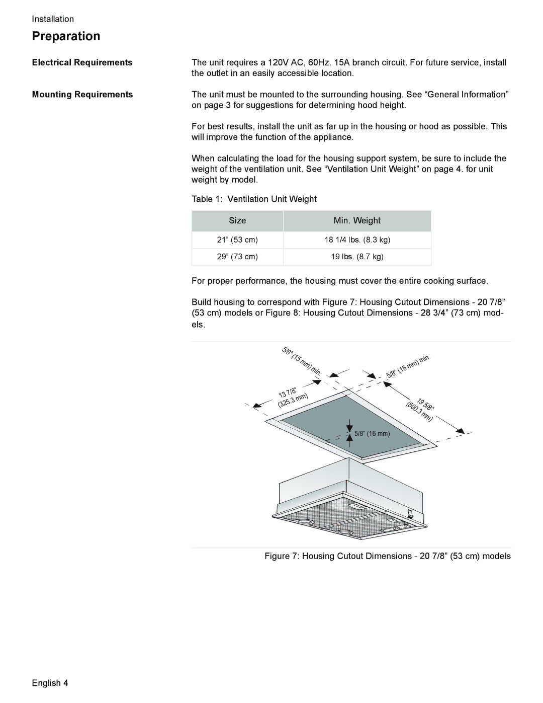 Thermador VCI2 installation manual Preparation, Electrical Requirements, Mounting Requirements 