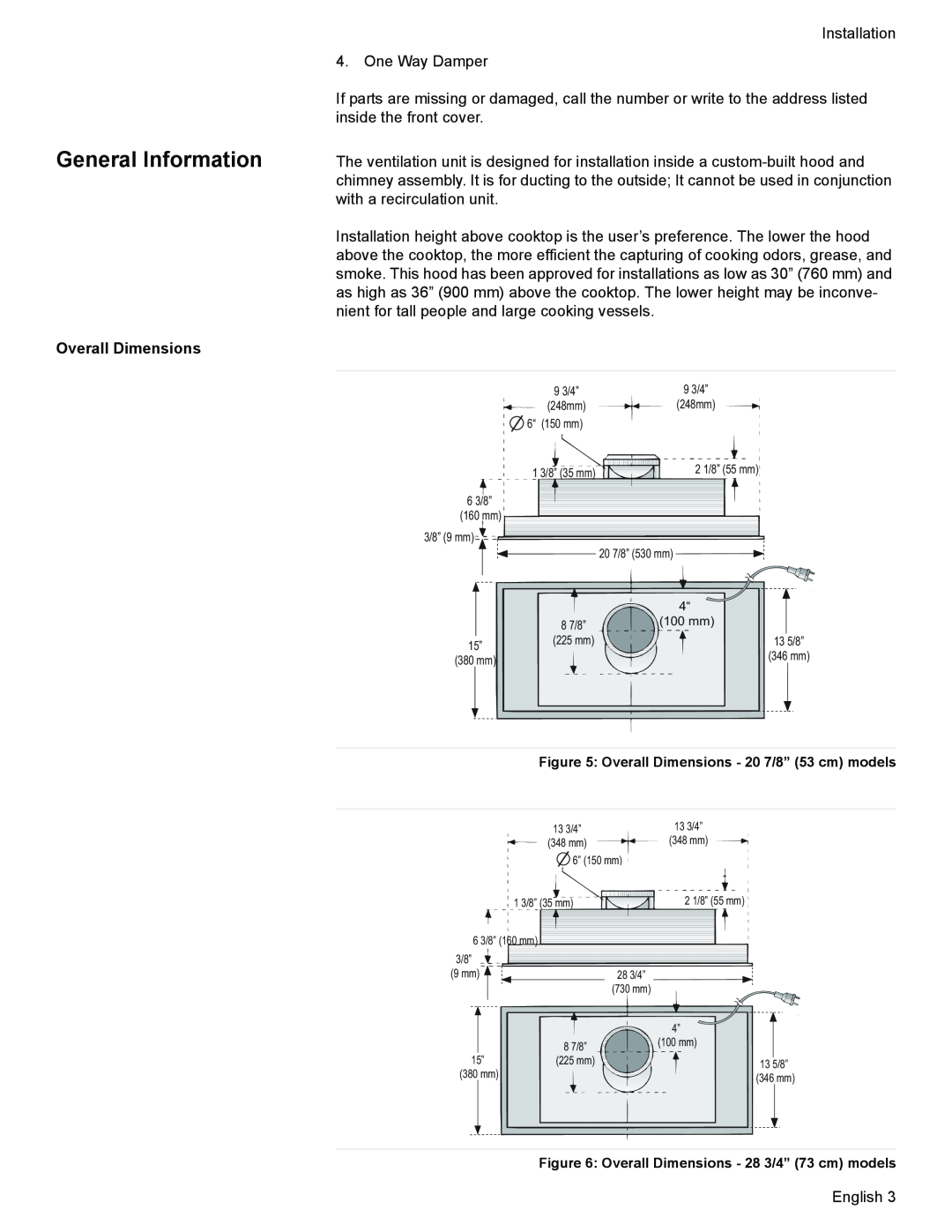 Thermador VCI2 installation manual General Information, Overall Dimensions 