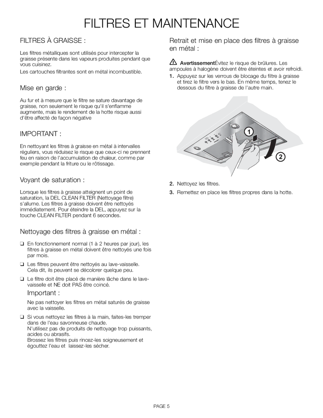 Thermador VCI 230, VCI248DS, VCI230DS, VCI236DS, VCI 236, VCI 248 installation manual Filtres ET Maintenance, Filtres À Graisse 