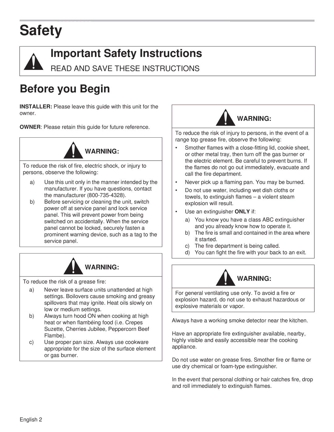 Thermador VCIB48JP, VCIN48JP, VCIB54JP, VCIB36JP, VCIN54JP, VCIN36JP manual Safety, Before you Begin 