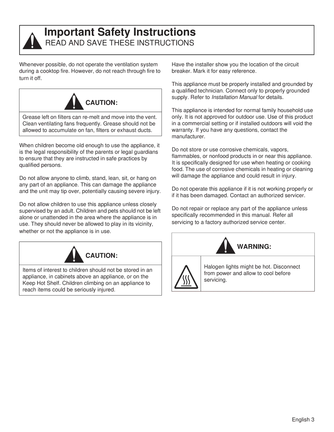 Thermador VCIB54JP, VCIN48JP, VCIB48JP, VCIB36JP, VCIN54JP, VCIN36JP manual Important Safety Instructions 