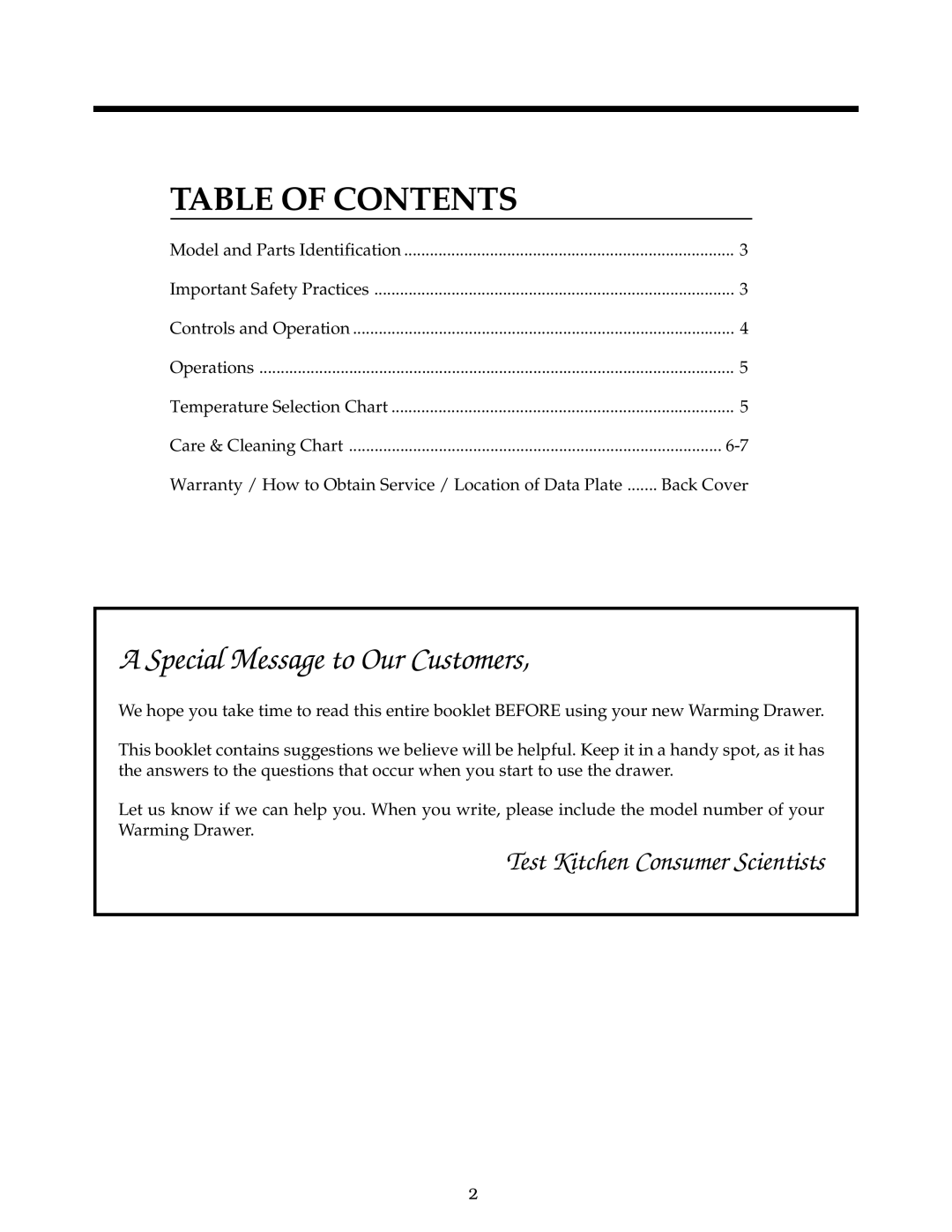 Thermador WD27, WD30, WD24 manual Table of Contents 