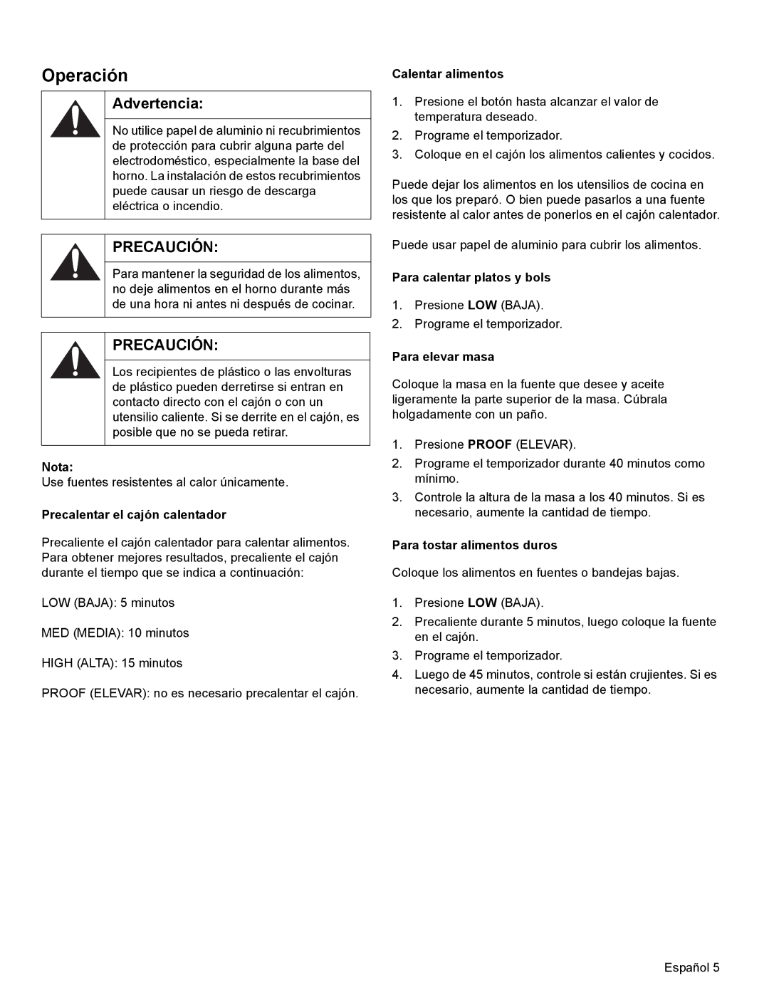 Thermador WD27, WD30 manual Operación 