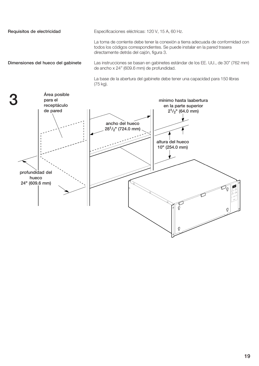 Thermador WDC30E manual 75kg Área Posible Para Mínimo Hasta 