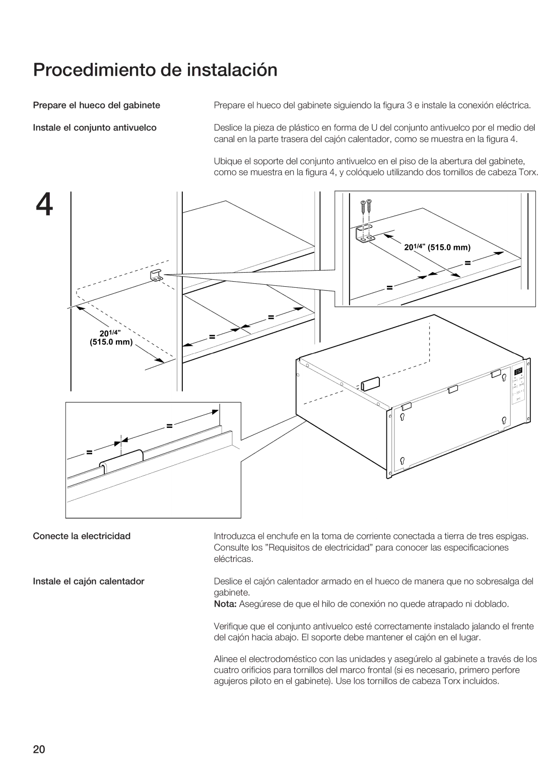 Thermador WDC30E manual Prodiminto d instalaión 