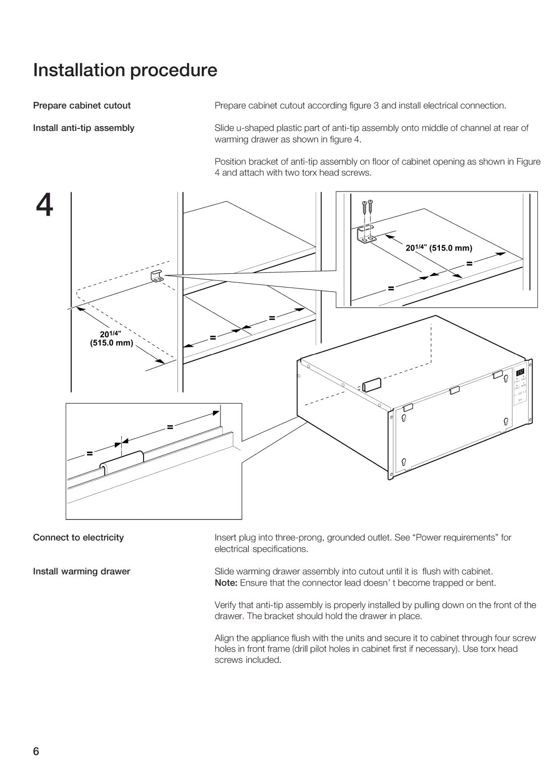 Thermador WDC30E manual Instaaton procedure 