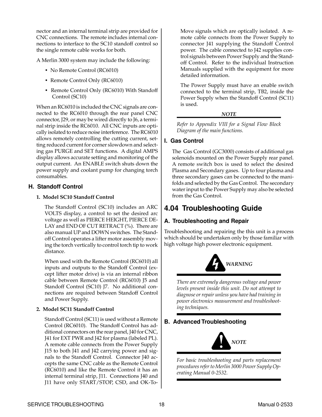 Thermal Comfort 3000 manual Troubleshooting Guide, Standoff Control, Gas Control, Troubleshooting and Repair 