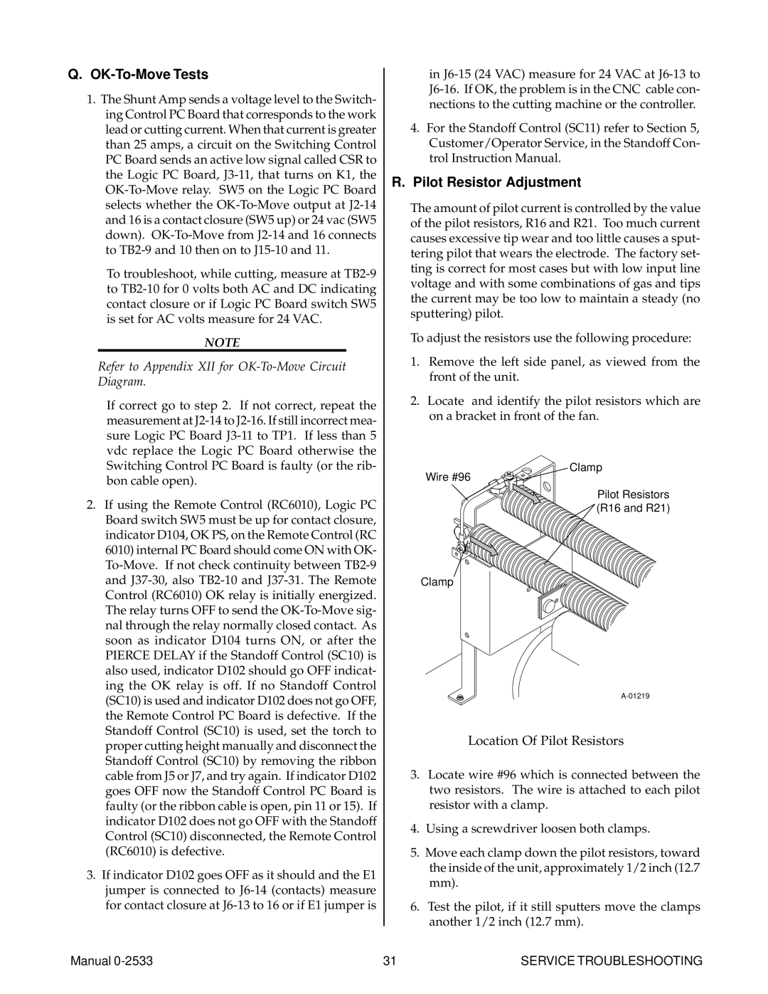 Thermal Comfort 3000 OK-To-Move Tests, Pilot Resistor Adjustment, Refer to Appendix XII for OK-To-Move Circuit Diagram 