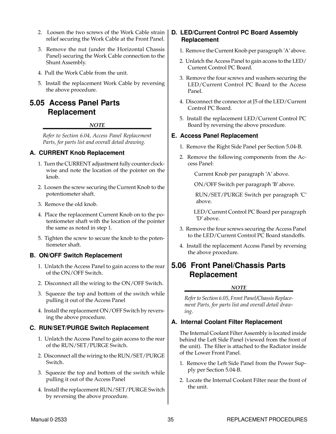 Thermal Comfort 3000 manual Access Panel Parts Replacement, Front Panel/Chassis Parts Replacement 