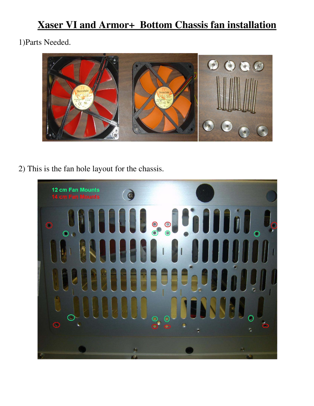 Thermaltake manual Xaser VI and Armor+ Bottom Chassis fan installation 