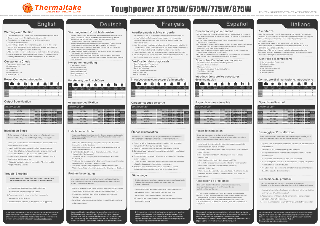 Thermaltake TPX-775M instruction manual Components Check, Power Connector Introduction, Warnungen und Vorsichtshinweise 