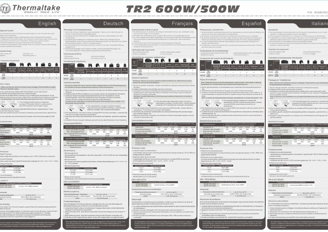 Thermaltake TR2 600W, TR2 500W, W0379RU manual 