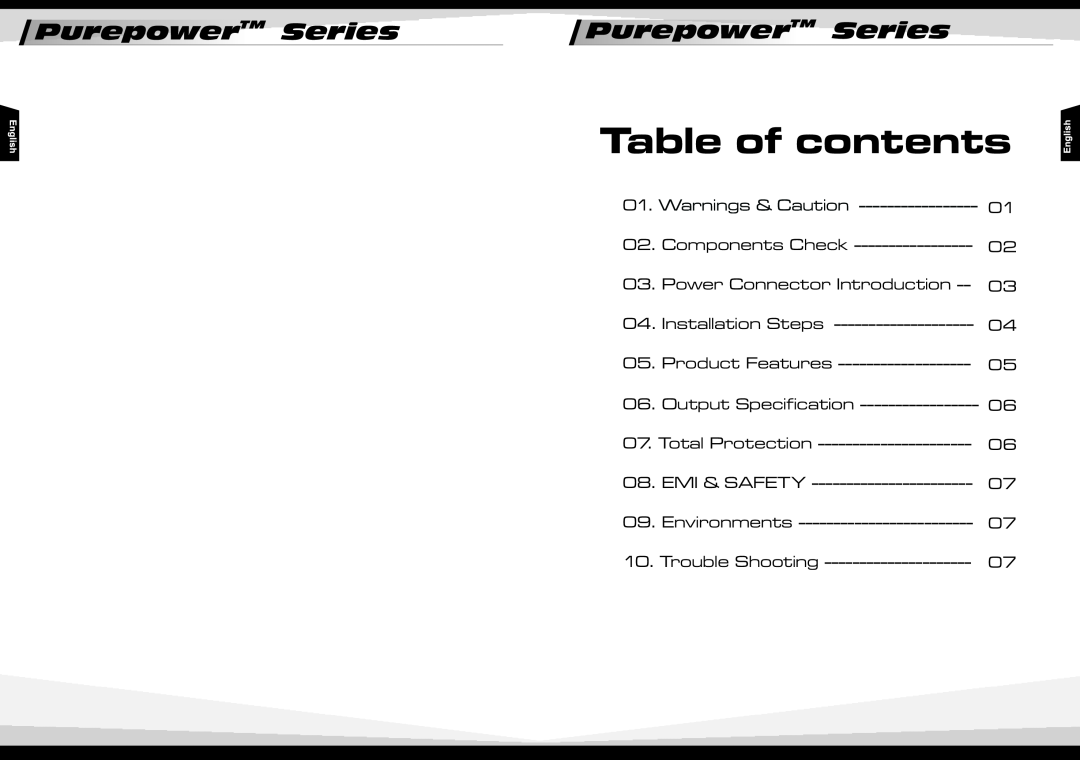 Thermaltake W0328RU, W0330, 450W, W0329, 550W, 350W manual PurepowerTM Series, Table of contents 