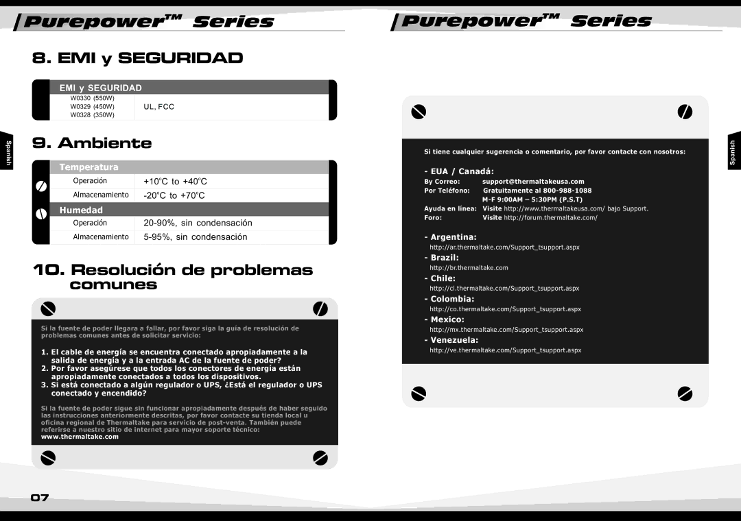 Thermaltake W0330RU manual EMI y Seguridad, Ambiente, Resolución de problemas comunes 