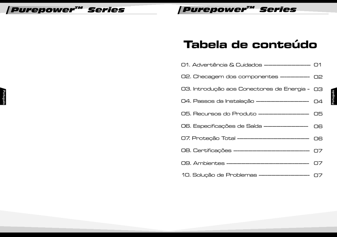 Thermaltake W0330RU manual Tabela de conteúdo 