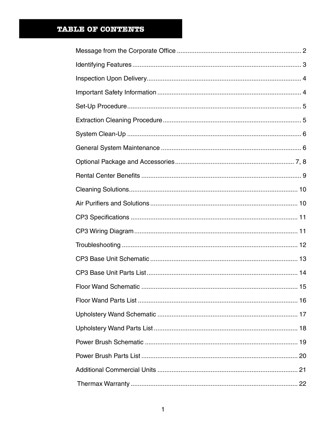 Thermax CP3 manual Table of Contents 