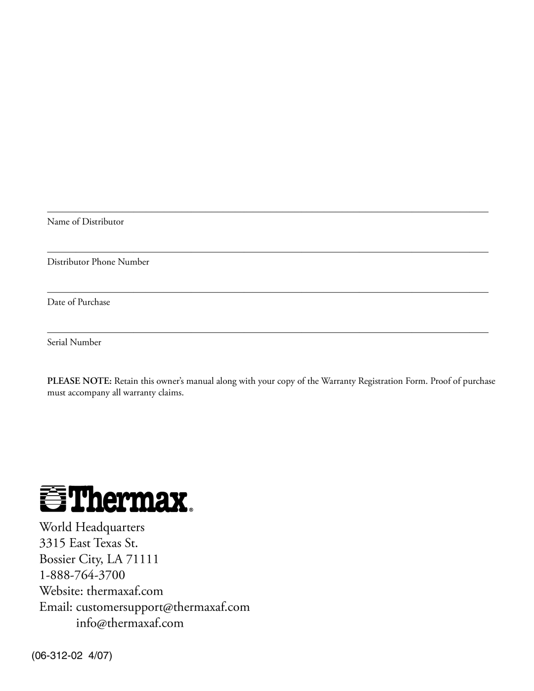 Thermax CP3 manual 06-312-02 4/07 